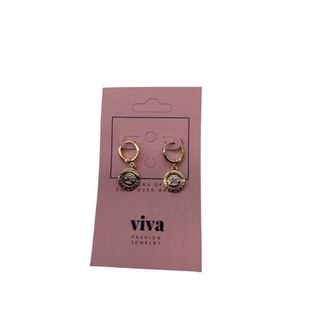 Viva Fashion Jewelry I Love Pets Quote Women's 18K Gold Plated Dangle Earrings